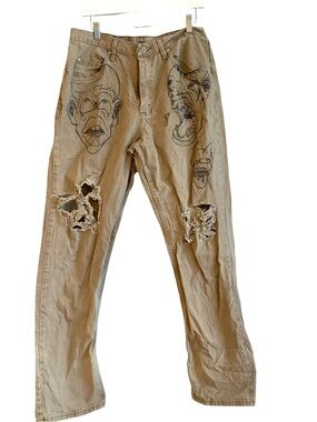 Wrangler Beige intervened distressed Denim Jeans with Red Logo Tab - SIZE 34X34